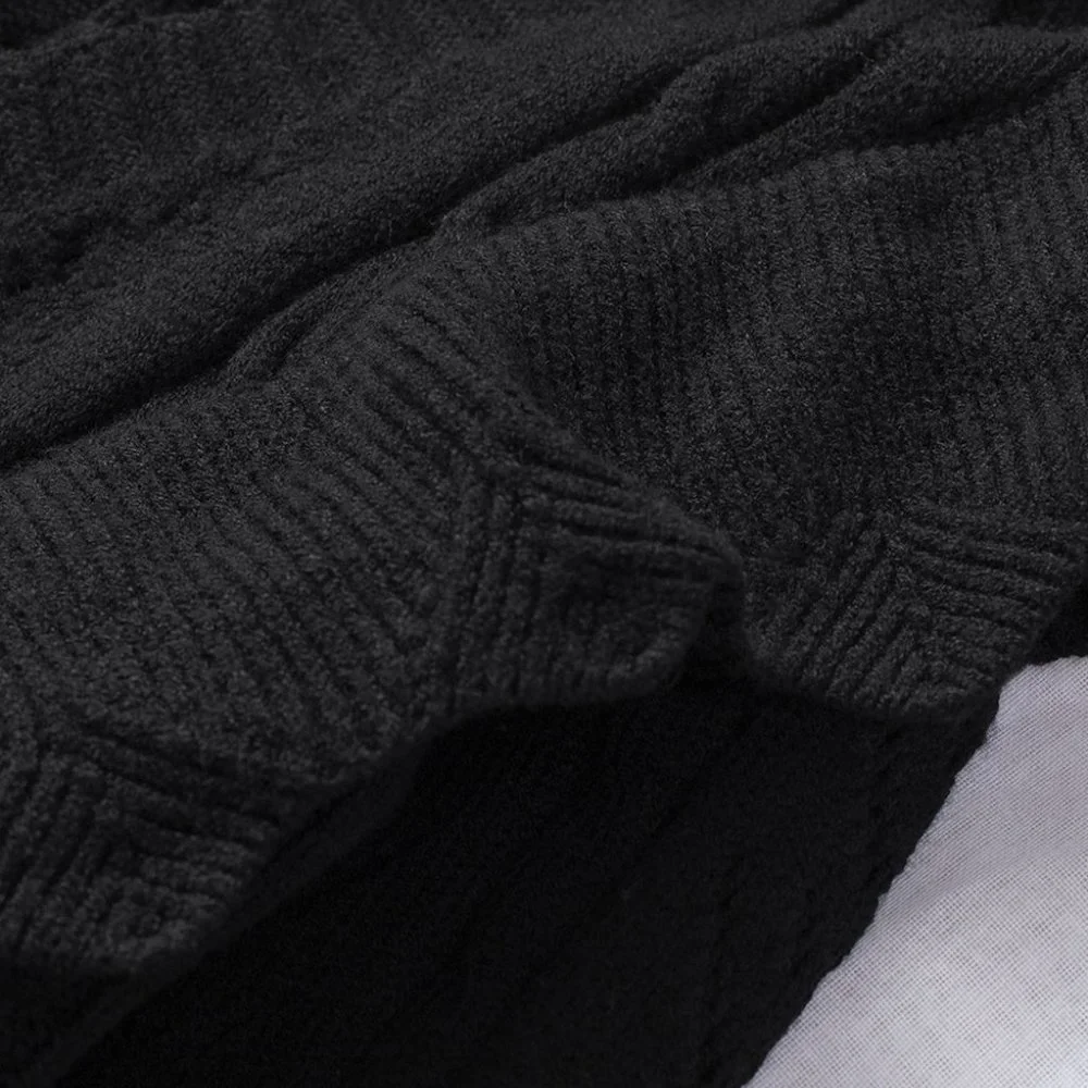 Black Ruffled Buttoned Open Front Knitted Sweater - Picture 13 of 16